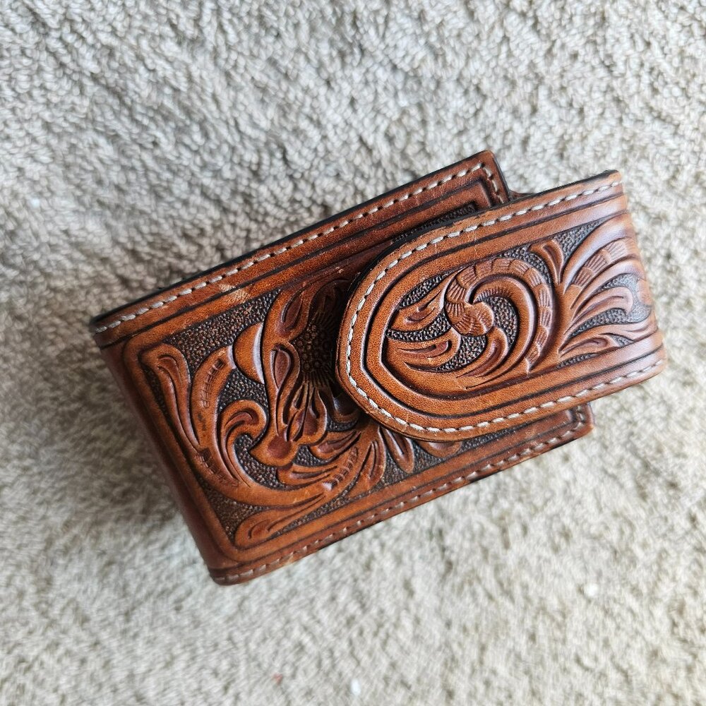 Hand tooled leather cell phone case small phones